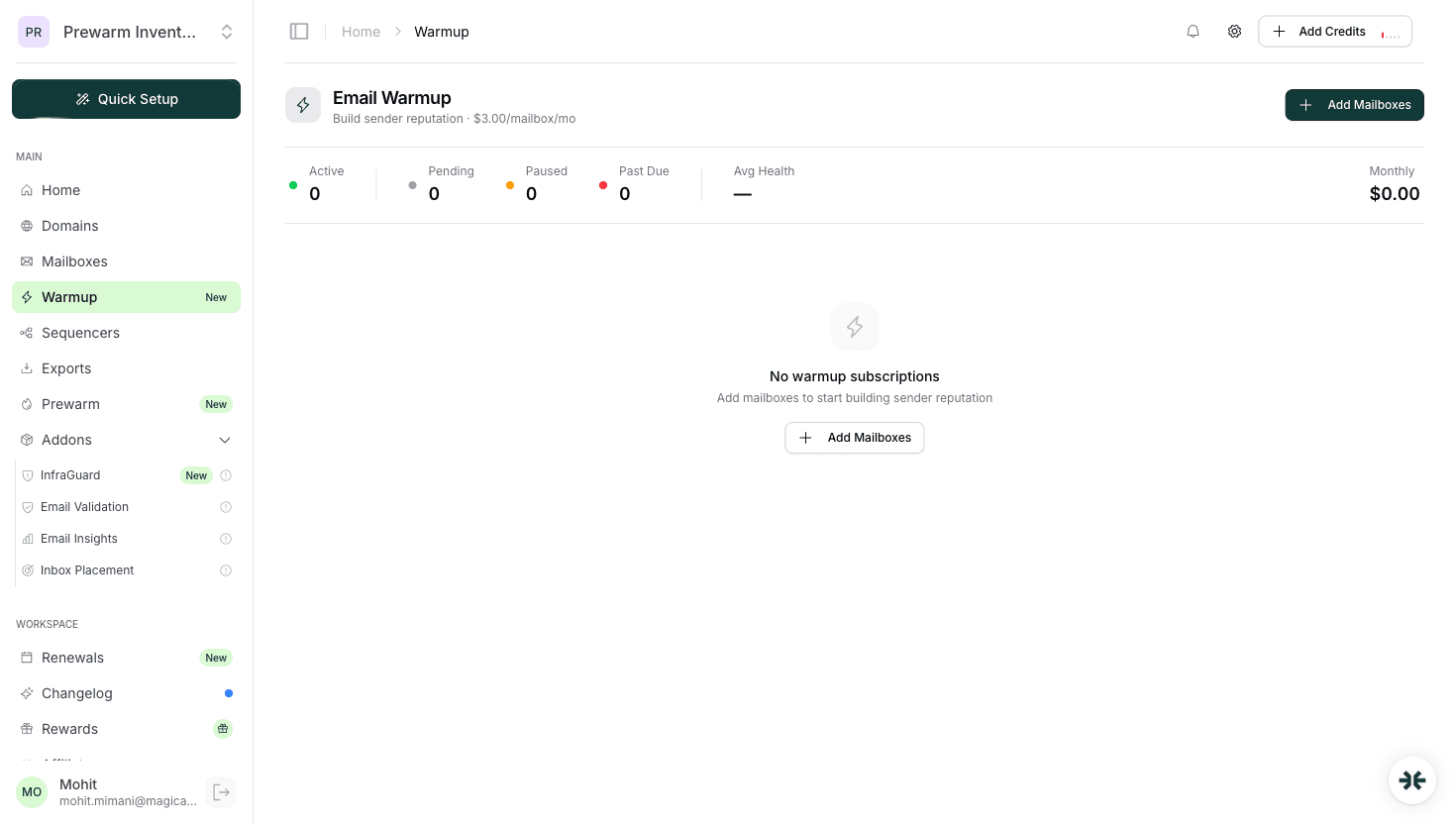 InboxKit self-warmup network showing ramp progress